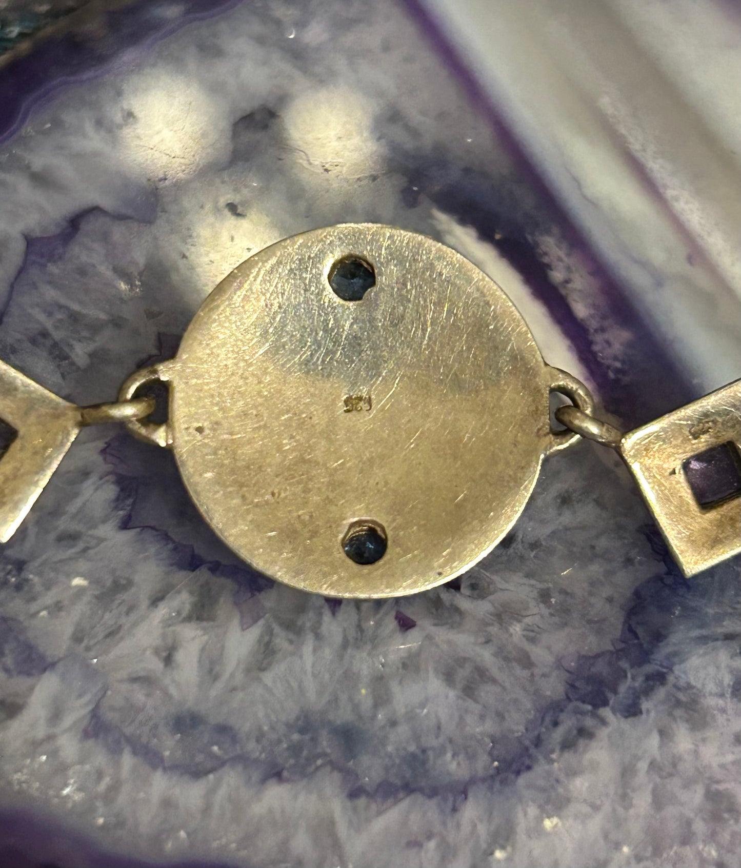 Vintage Sterling Silver 925 Goddess Moon Face Multi Gem Link Bracelet Sz 7.5