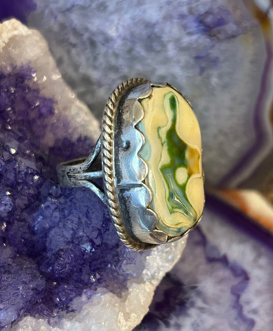 Vintage Sterling Silver Jasper Or Agate Statement Ring Size 8.75
