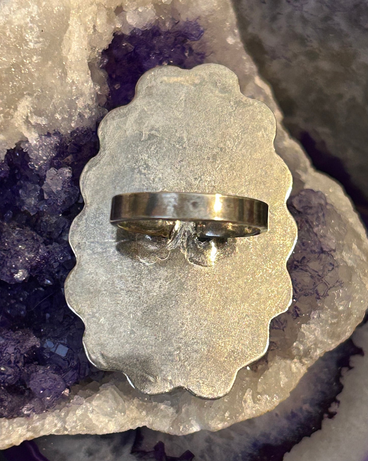 Vintage Sterling Silver Handmade Ring w/ Natural Turquoise Statement Size 8.75