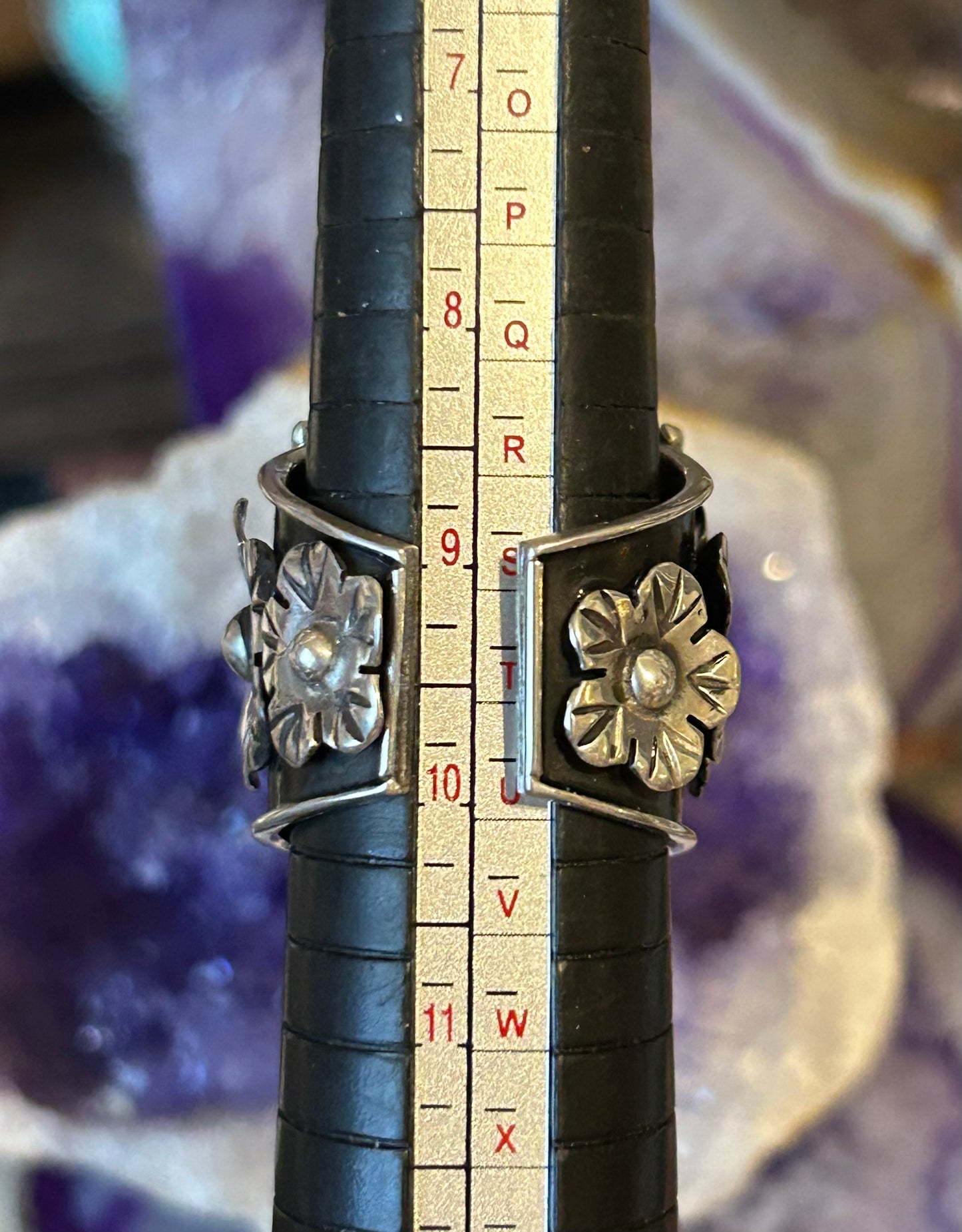 Taxco Mexico Sterling Silver Tarantula Spider & Flowers Statement Ring Size 7-9