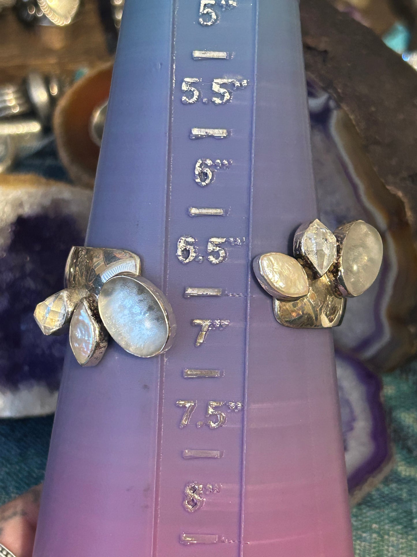 Lilly Barrack Sterling Silver gemstone bypass cuff bracelet w/ MOP & Quartz