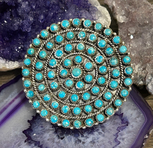 Sterling Silver & Multi-stone Turquoise Large Statement Adjustable Round Ring