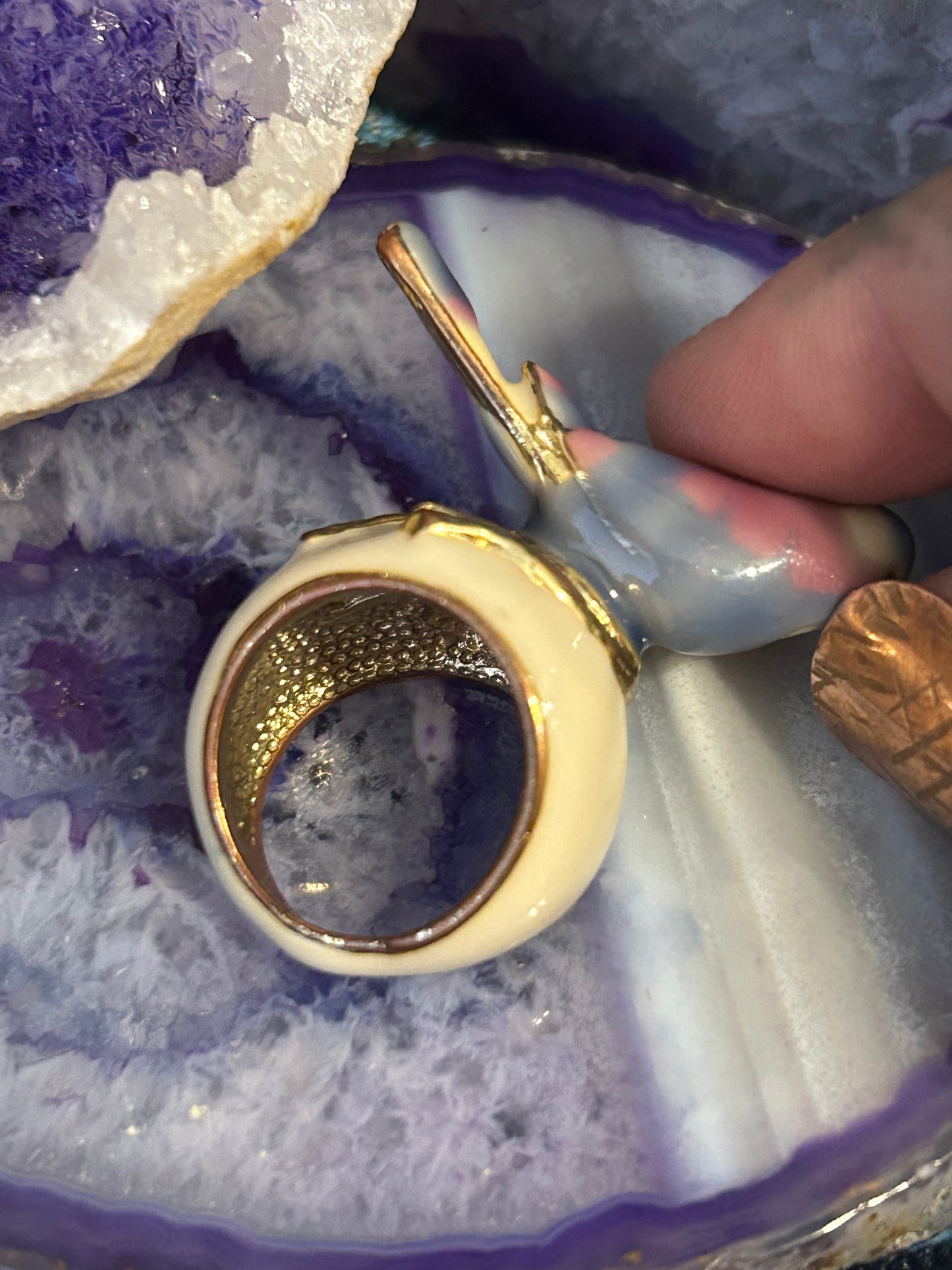 Vintage Gold Tone And Enamel 3D Bird Ring Size 6