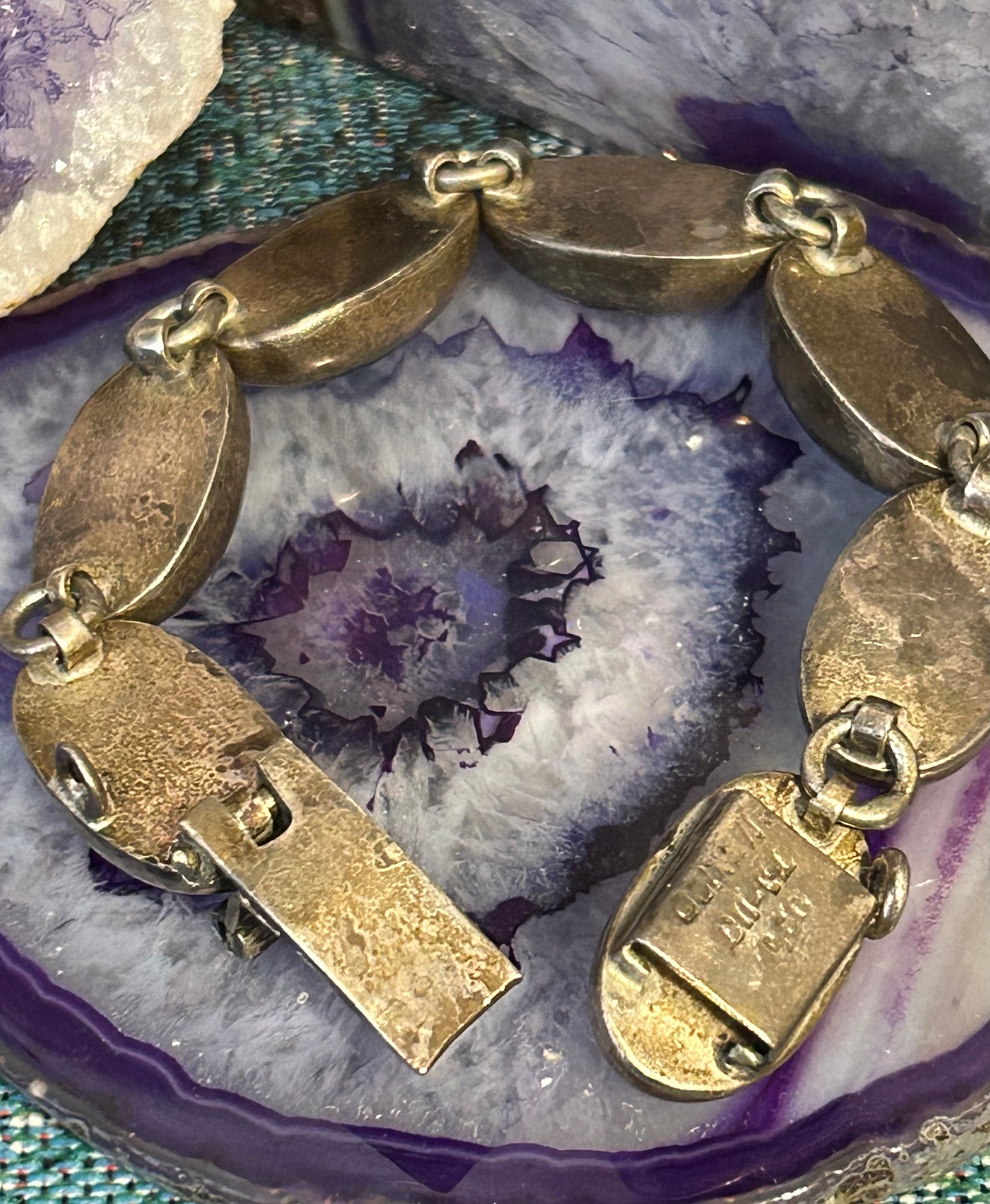 Vintage Sterling Silver Taxco Mexico Multi-stone Chunky Link Bracelet