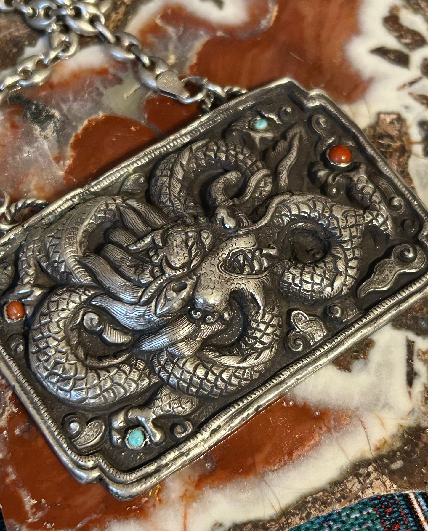 GuzFurbished Sterling Silver Statement Dragon Necklace