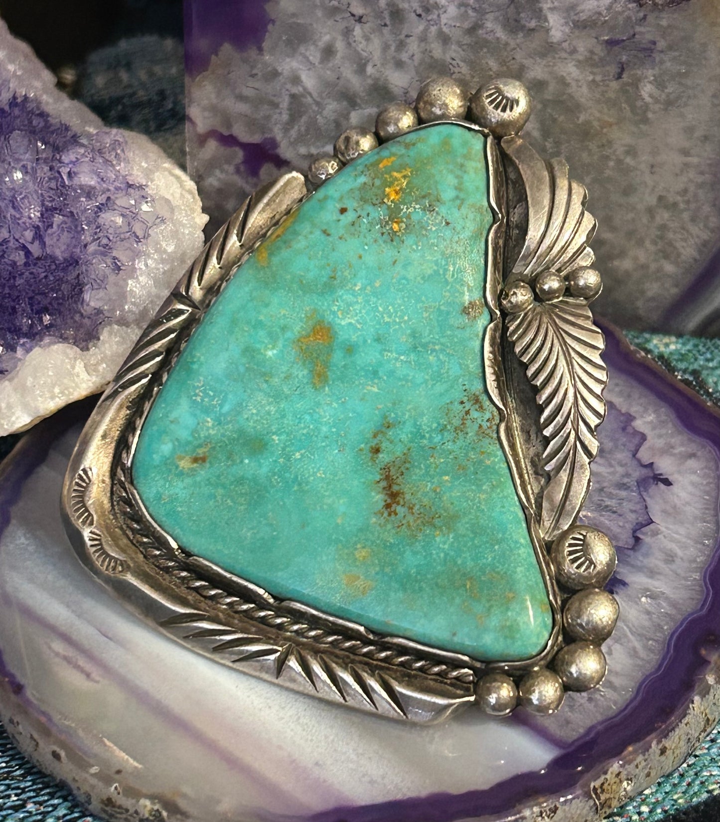 Vintage Sterling Silver Massive Turquoise Statement Ring Size 8.5