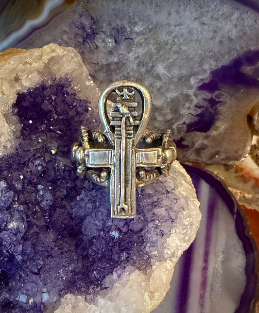 Vintage Sterling Silver Chunky Egyptian Symbols Ring Size 8