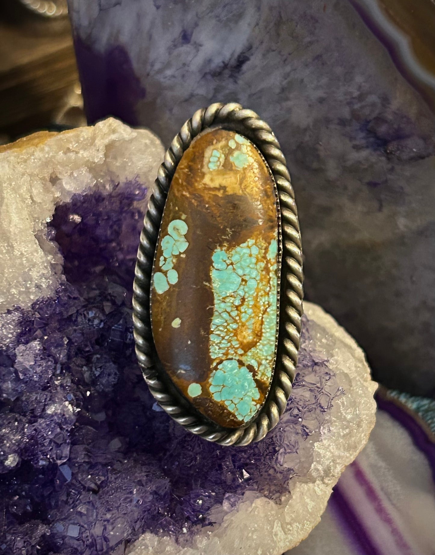 GUZ LOVE NO.91 • Huge Number8 Mine Turquoise & Sterling Silver Ring • Size 7-8