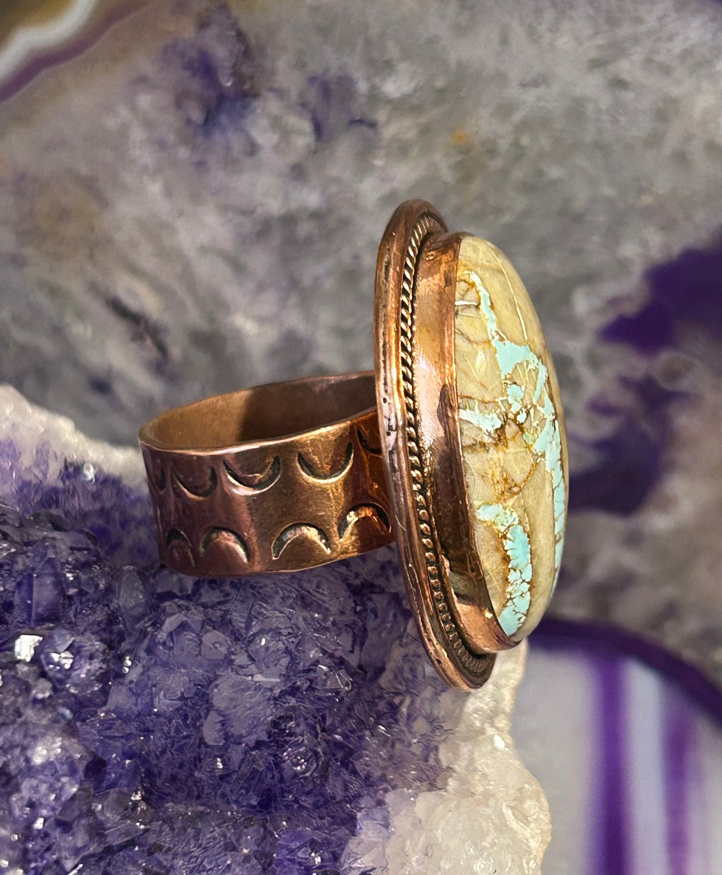 Blue Ribbon Roysten Turquoise & Copper Adjustable Statement Ring