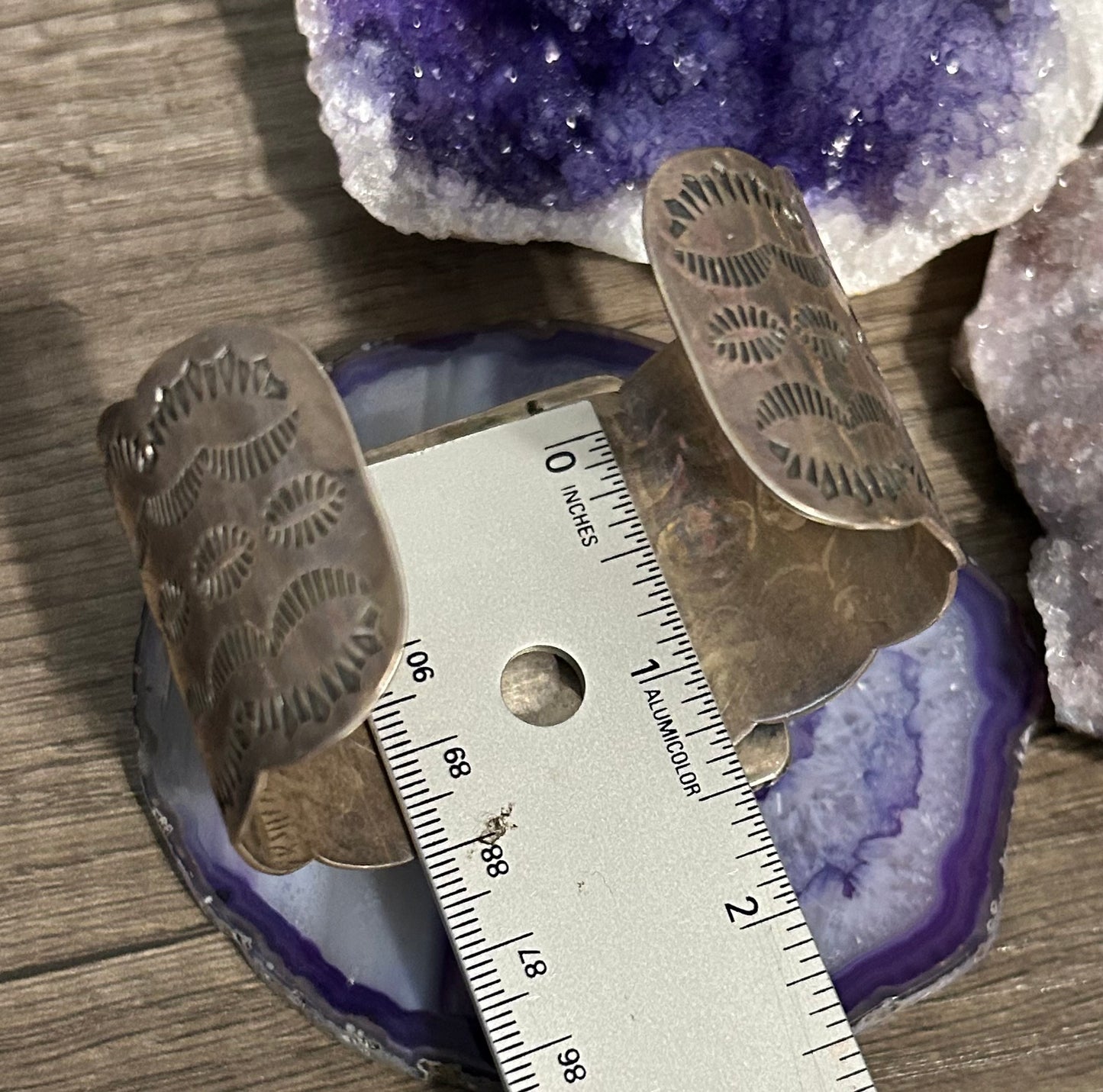 Sterling Silver & Charoite Southwestern Large Stamp Work Cuff