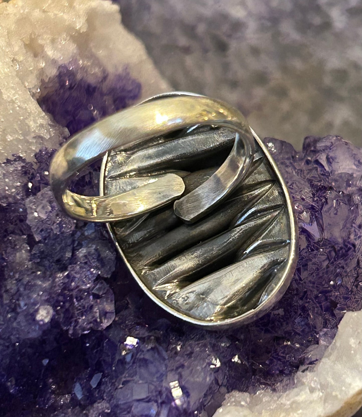 Sterling Silver Taxco Mexico Wavey Oval Adjustable Ring