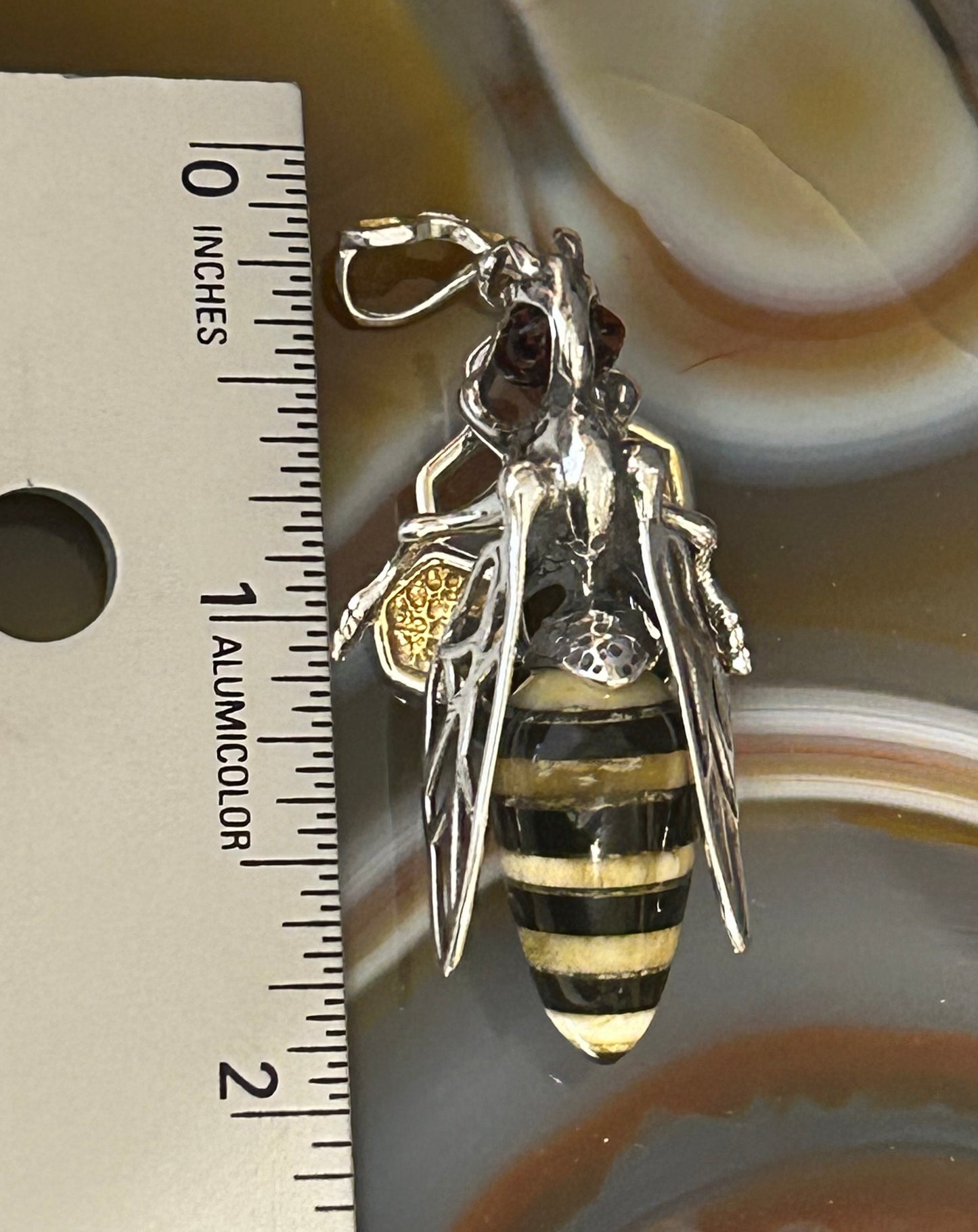 Sterling Silver & Genuine Amber Large Bee Pendant