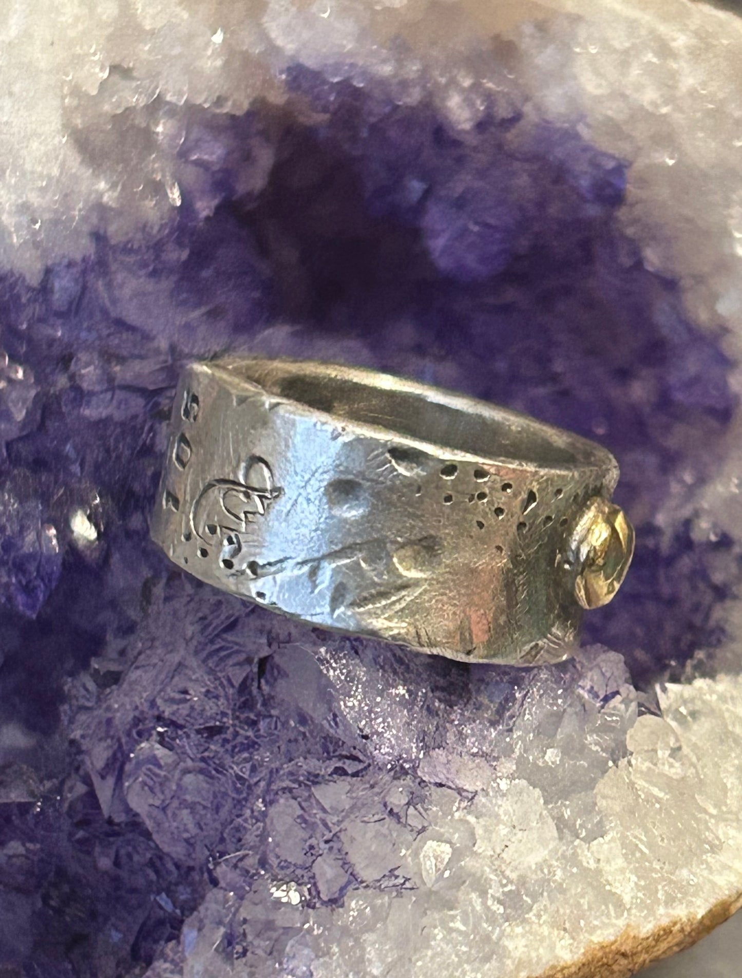 GUZ LOVE NO.105 • 14K Gold/Sterling Silver “Apocalypse” Heart Band • Size 6.75