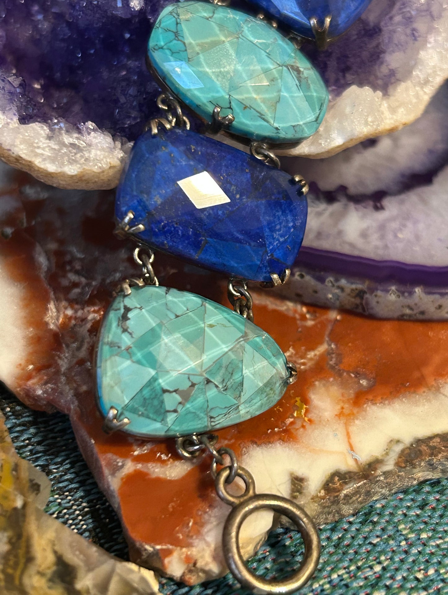 Vintage Whitney Kelly Sterling Silver Faceted Lapis & Turquoise Link Bracelet