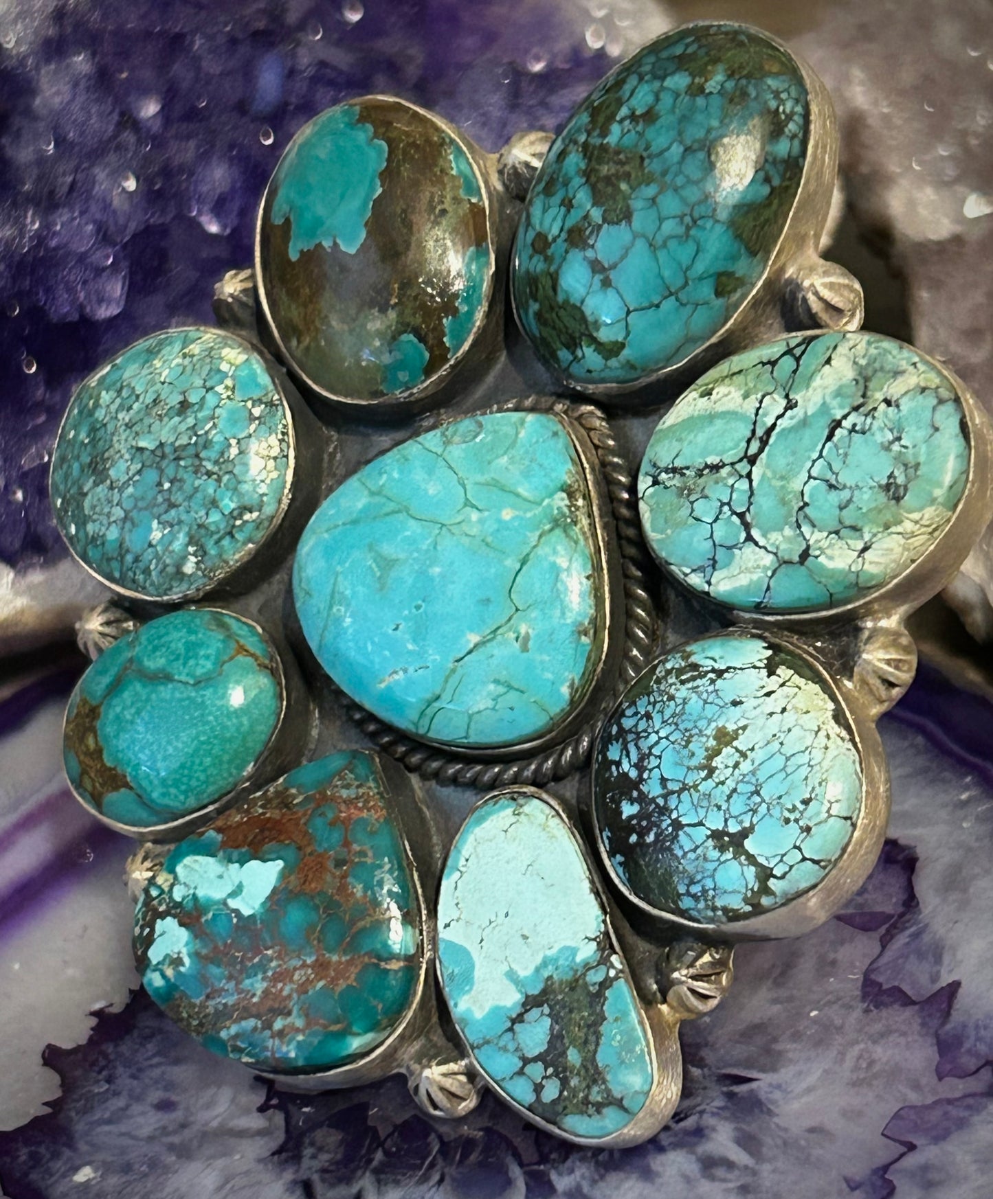 Sterling Silver & Natural Hubei Turquoise Large Statement Ring Adjustable