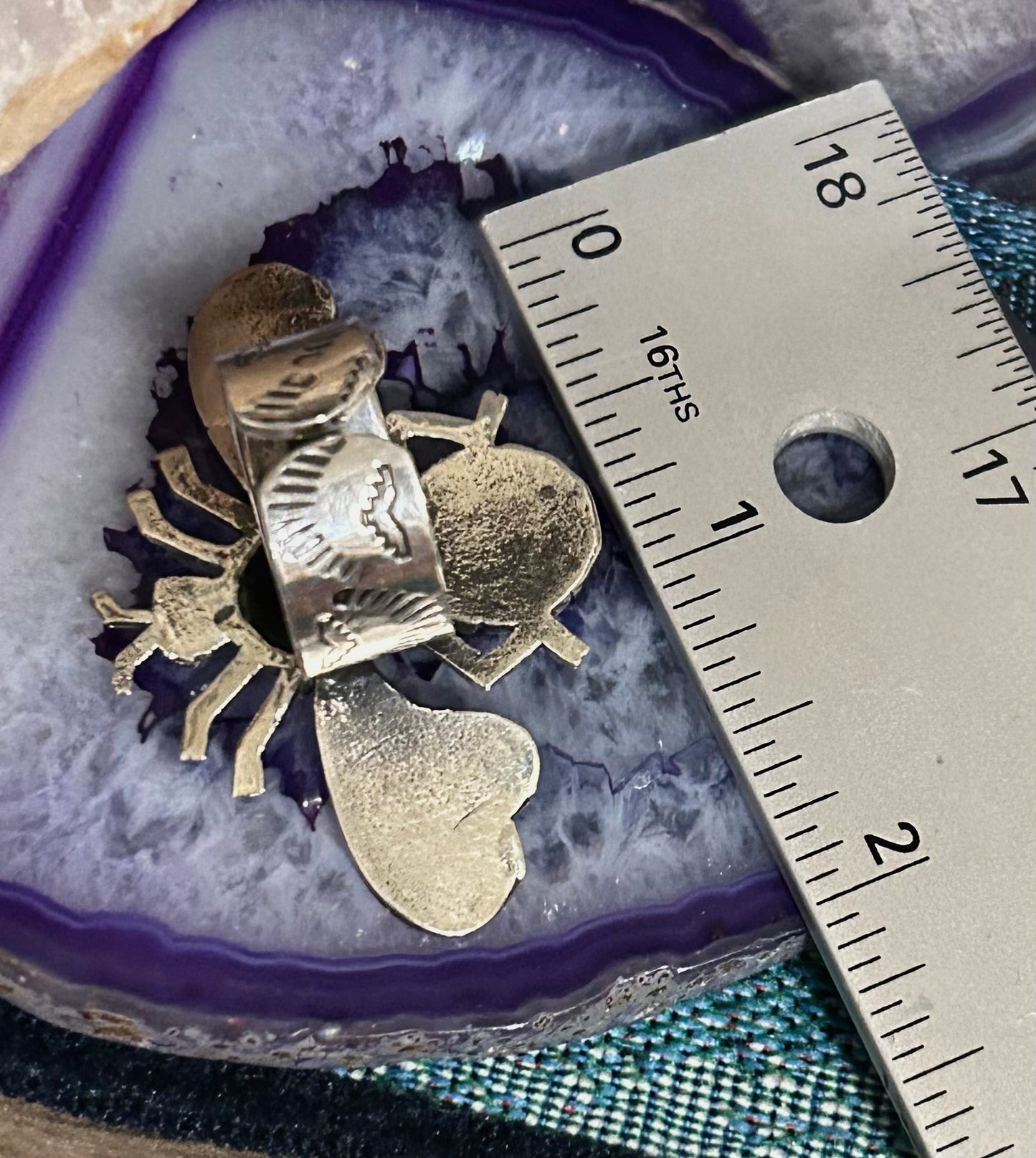 Sterling Silver Taxco Mexico Bee Insect Ring With Turquoise • Adjustable Size 7-9