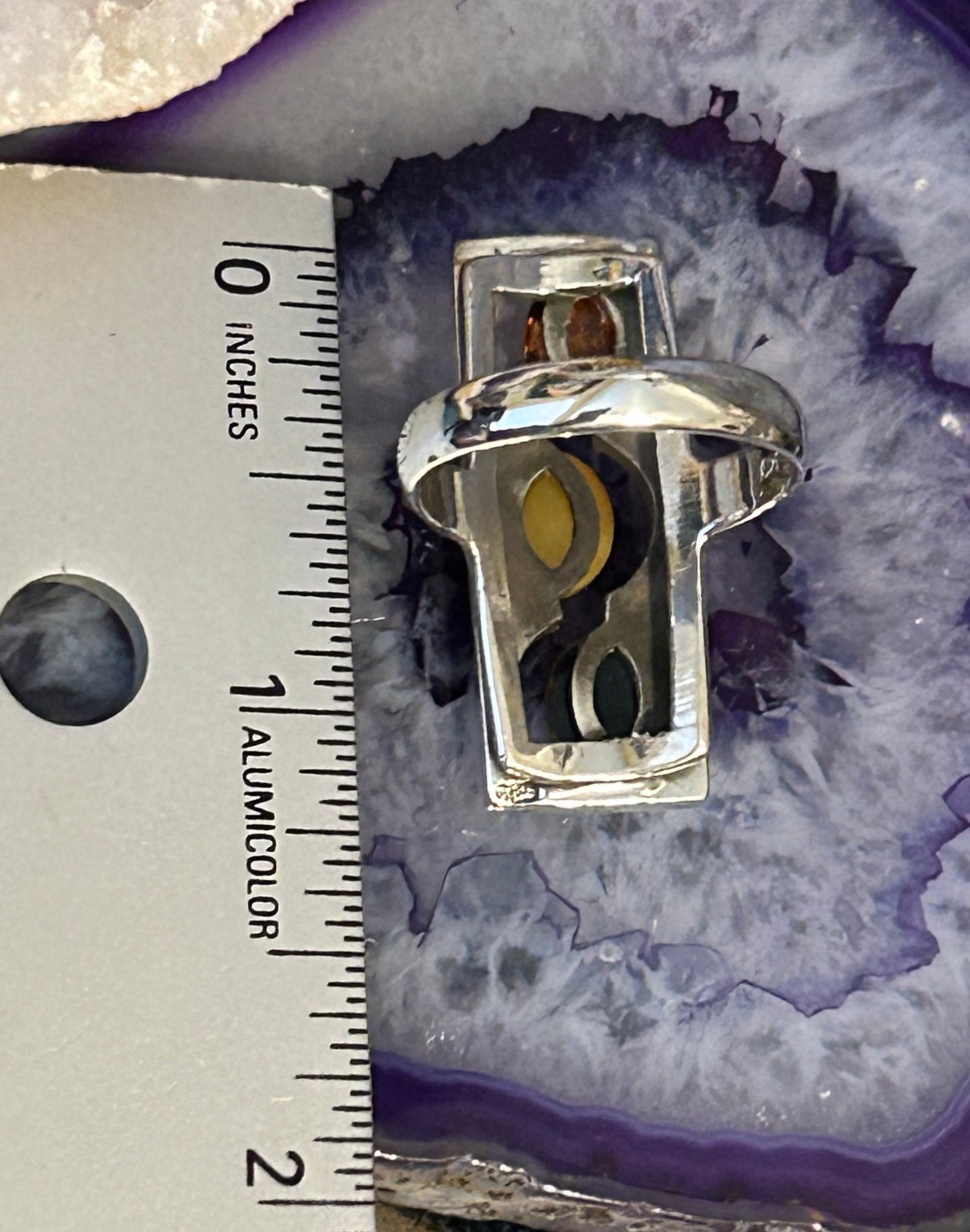 Vtg Deadstock Sterling Silver Abstract Modernist Baltic Amber Ring Size 9
