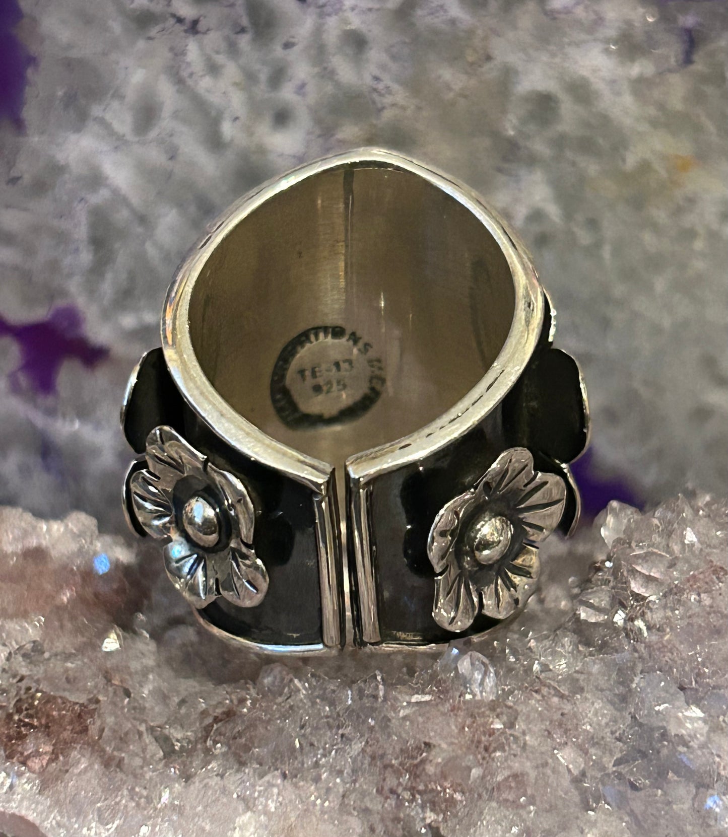 Sterling Silver Taxco Mexico Thick Floral Wide Band Ring