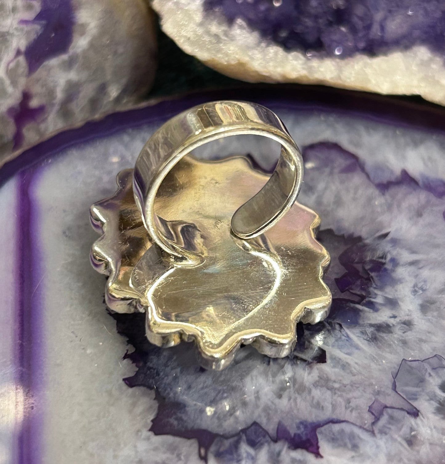 Sterling Silver Carved Jasper Skull With Green Opal Large Ring Adjustable