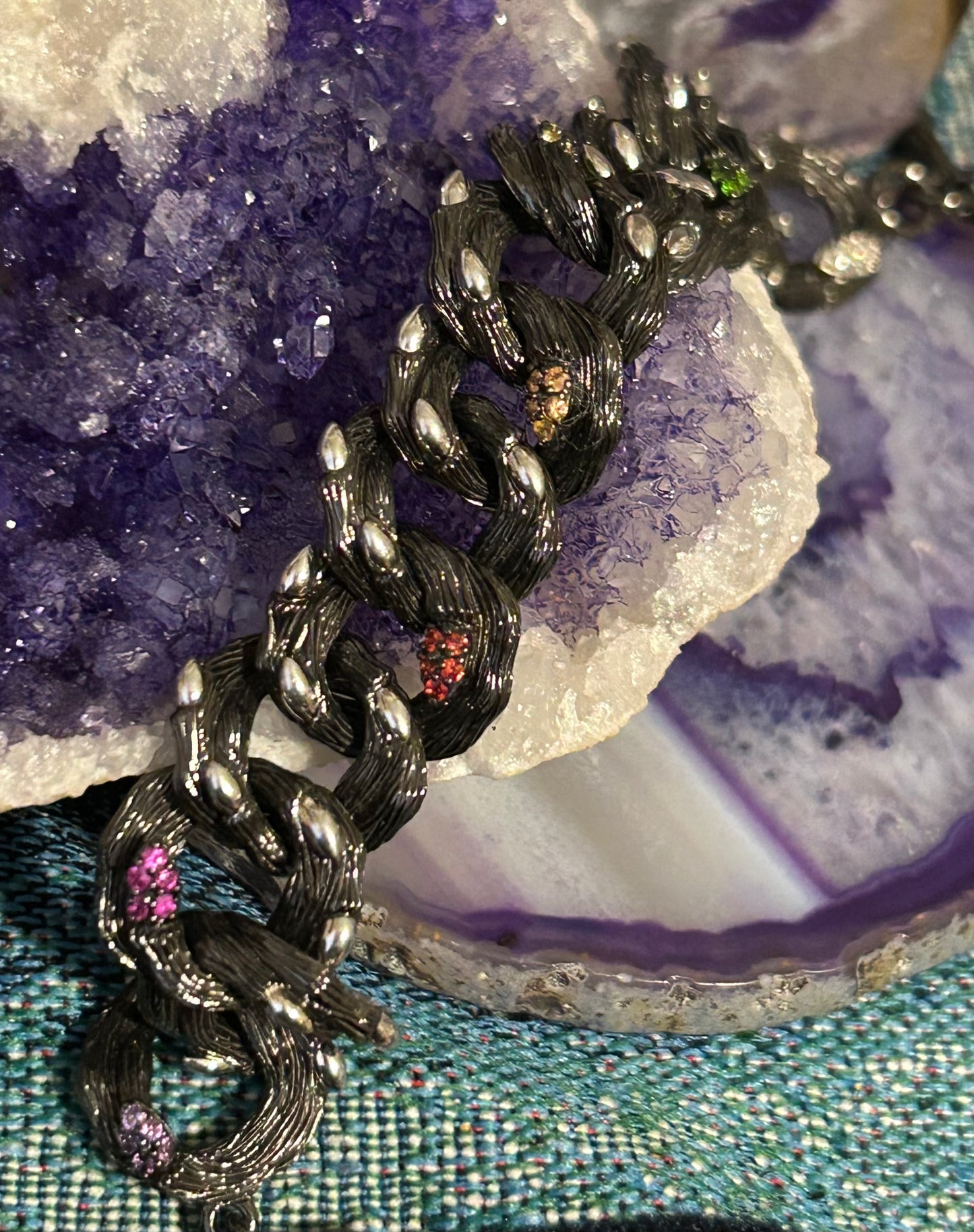 STEPHEN DWECK Fortuna Branch Sterling Silver, Diamonds, & Sapphire Link Bracelet