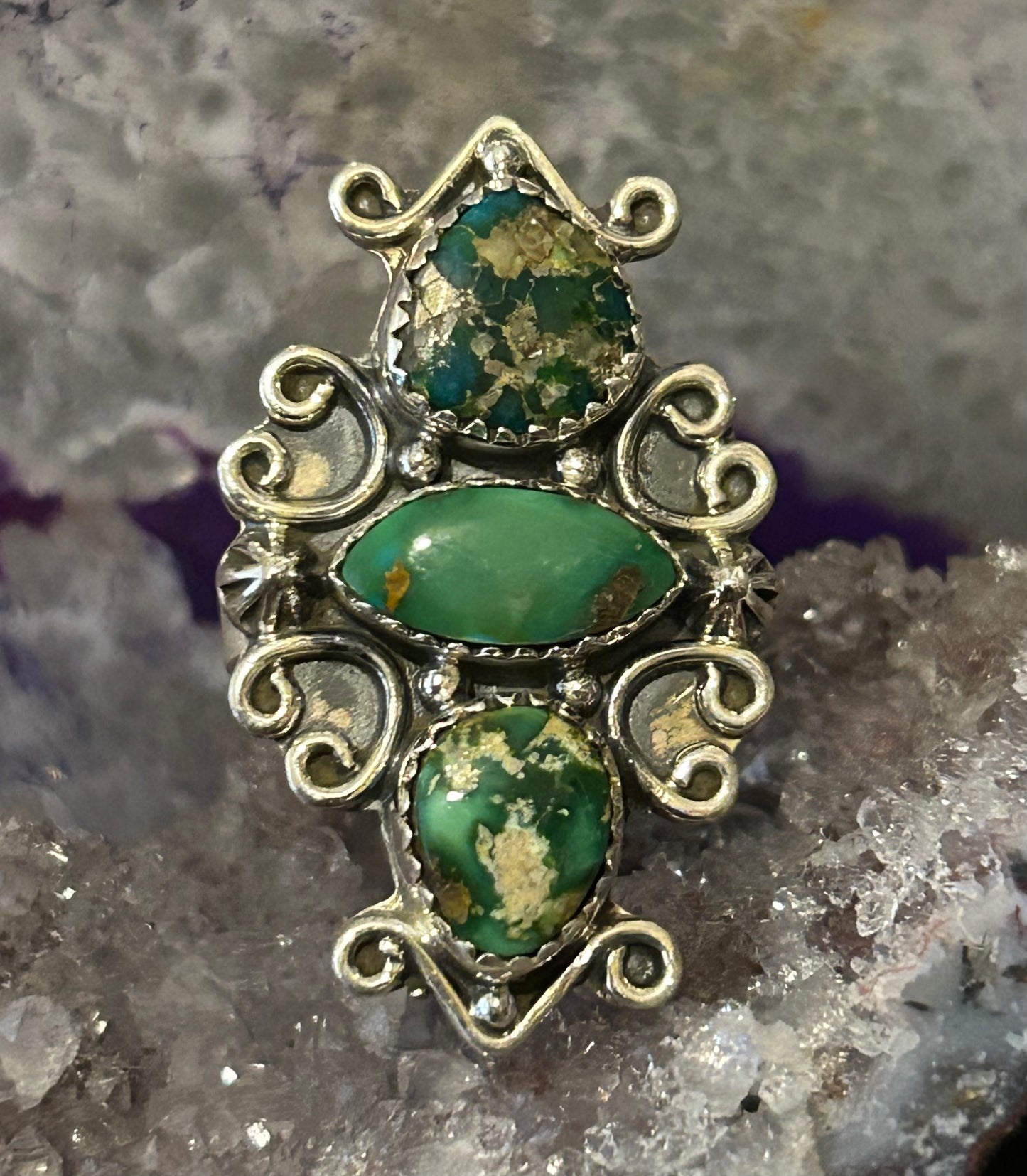 Sterling Silver Sonoran Gold Turquoise Three Stone Ring Adjustable