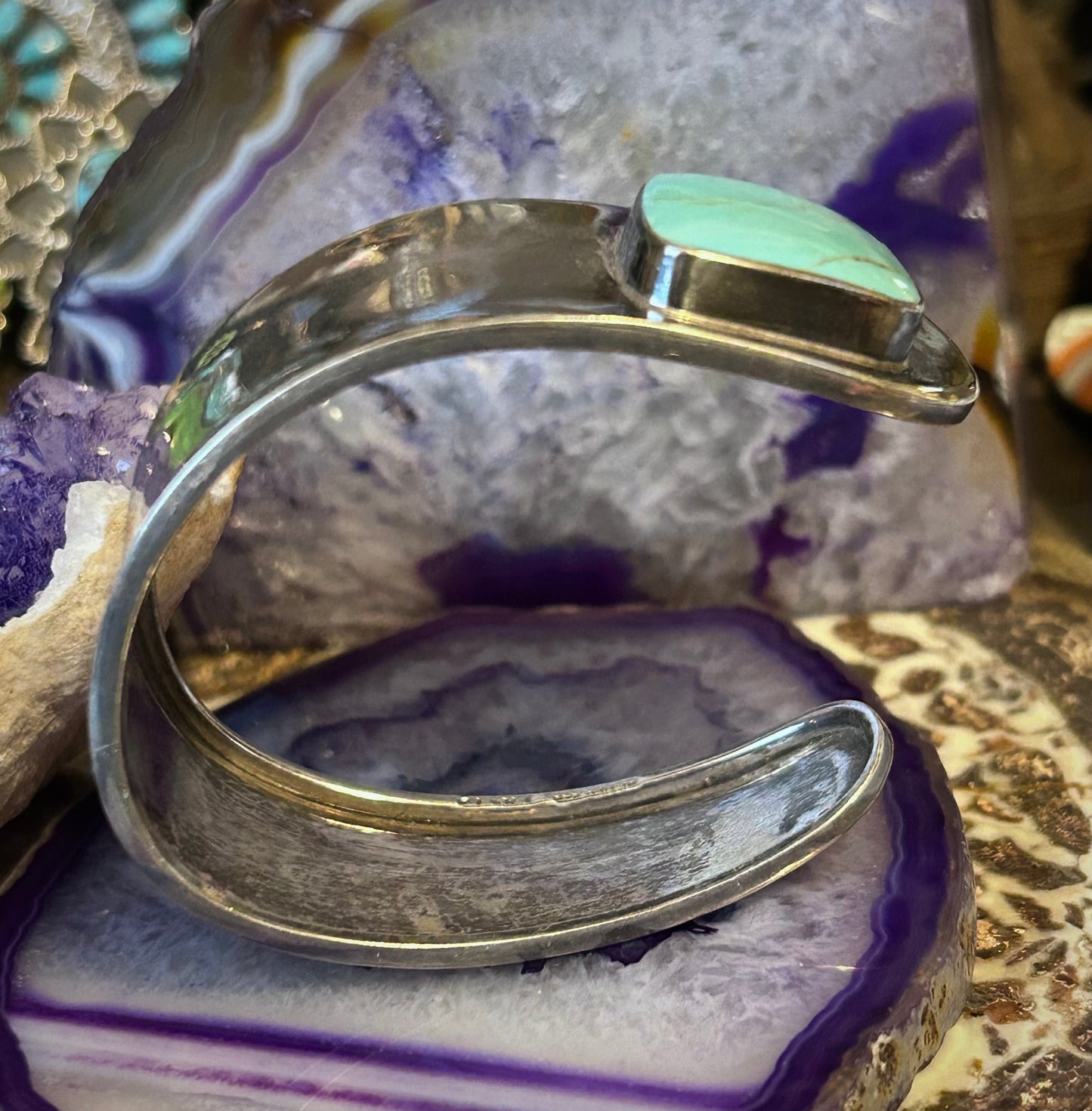Vintage Sterling Silver Taxco Mexico Asymmetrical Turquoise Cuff Bracelet
