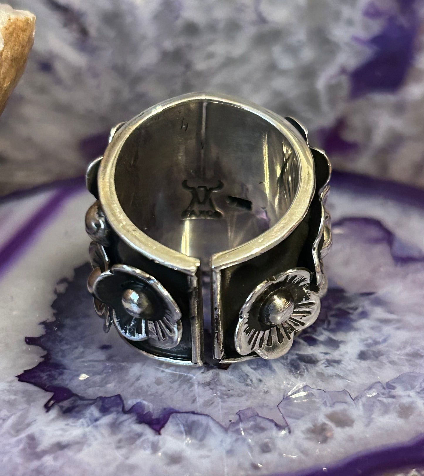 Sterling Silver Modern Taxco Mexico Ring With 3d Flowers Size 7.5-9.25