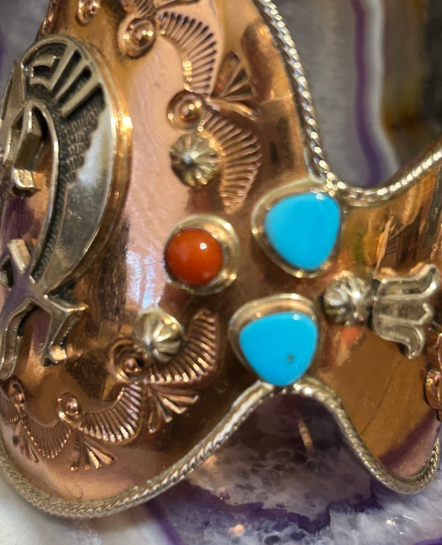 Running Bear Native American Copper & Sterling Silver Gecko/Lizard Cuff Bracelet