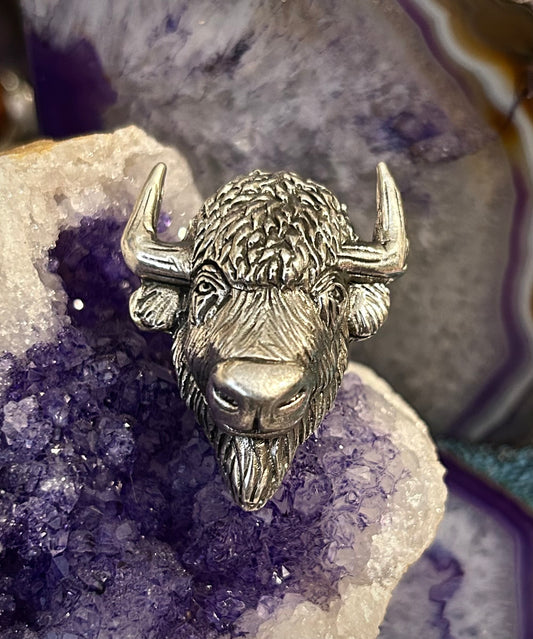 Sterling Silver Taxco Mexico Bison Head Adjustable Statement Ring