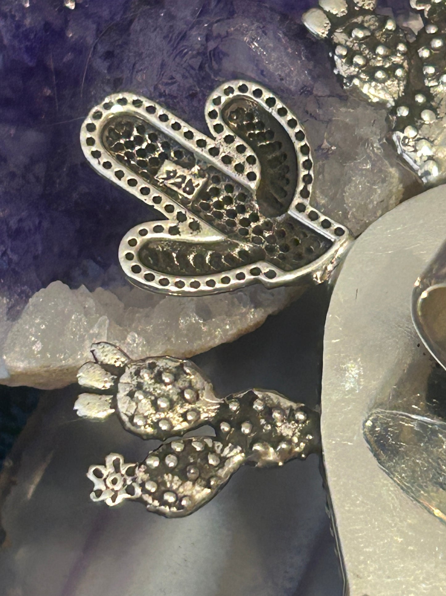 Sterling Silver Taxco Mexico Huge Statement Heart & Cactus Ring Adjustable