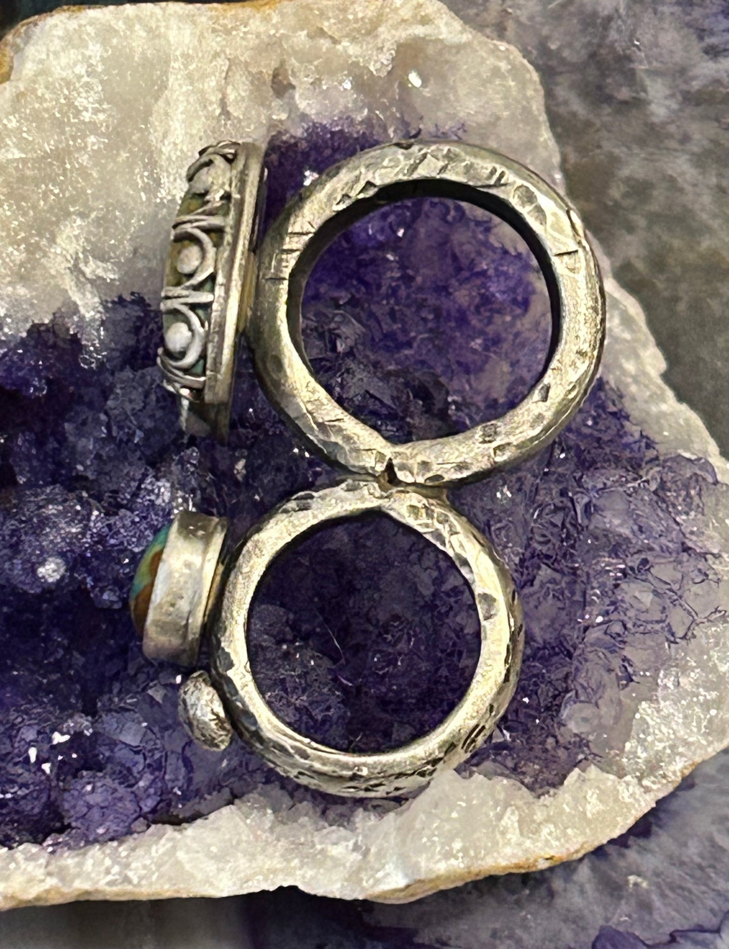 GUZ LOVE NO.79 • Sterling Silver Double Ring with Turquoise & Amethyst