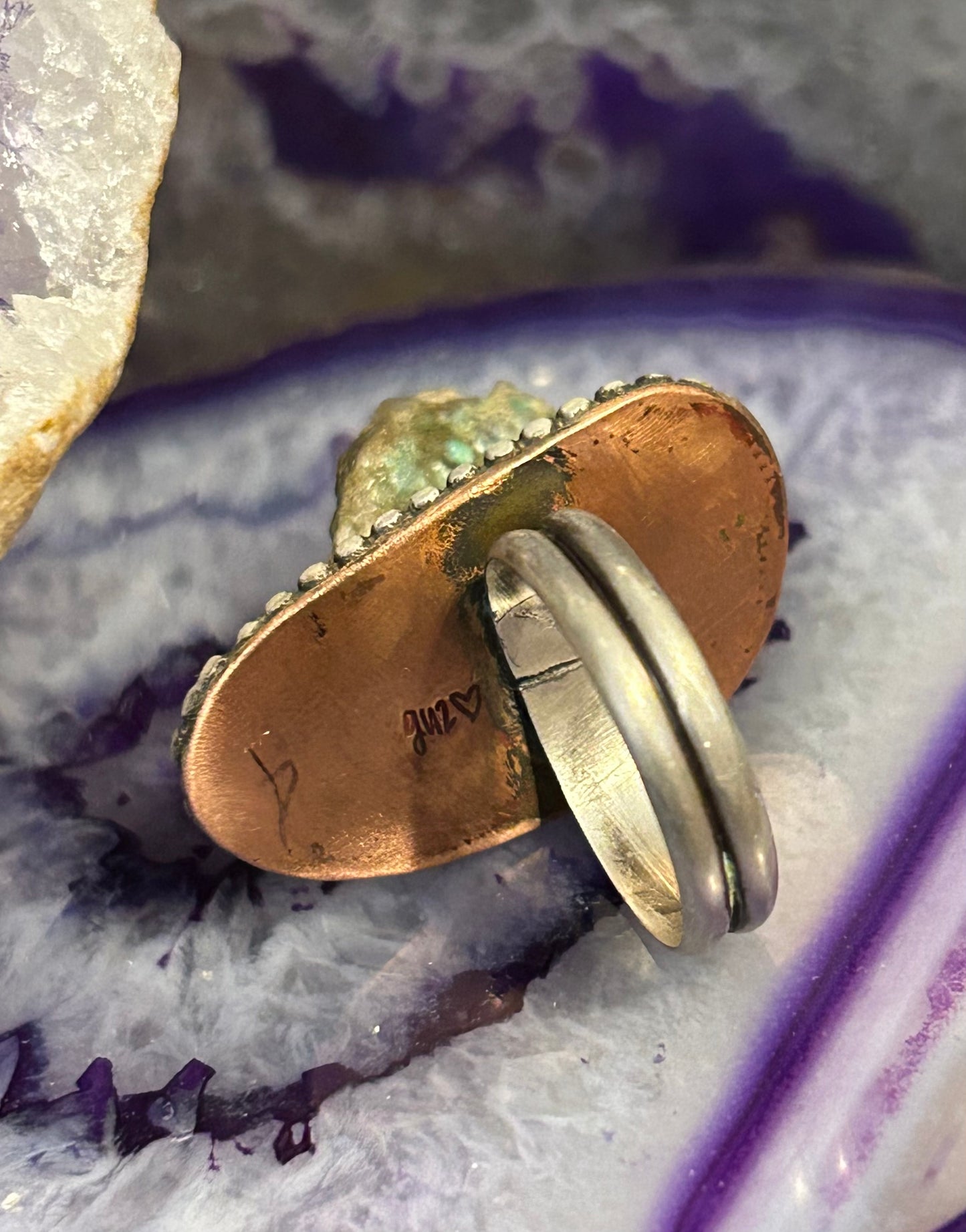GUZ LOVE NO.88 • Mixed Metal “Turquoise IceBurg Ring • Size 7