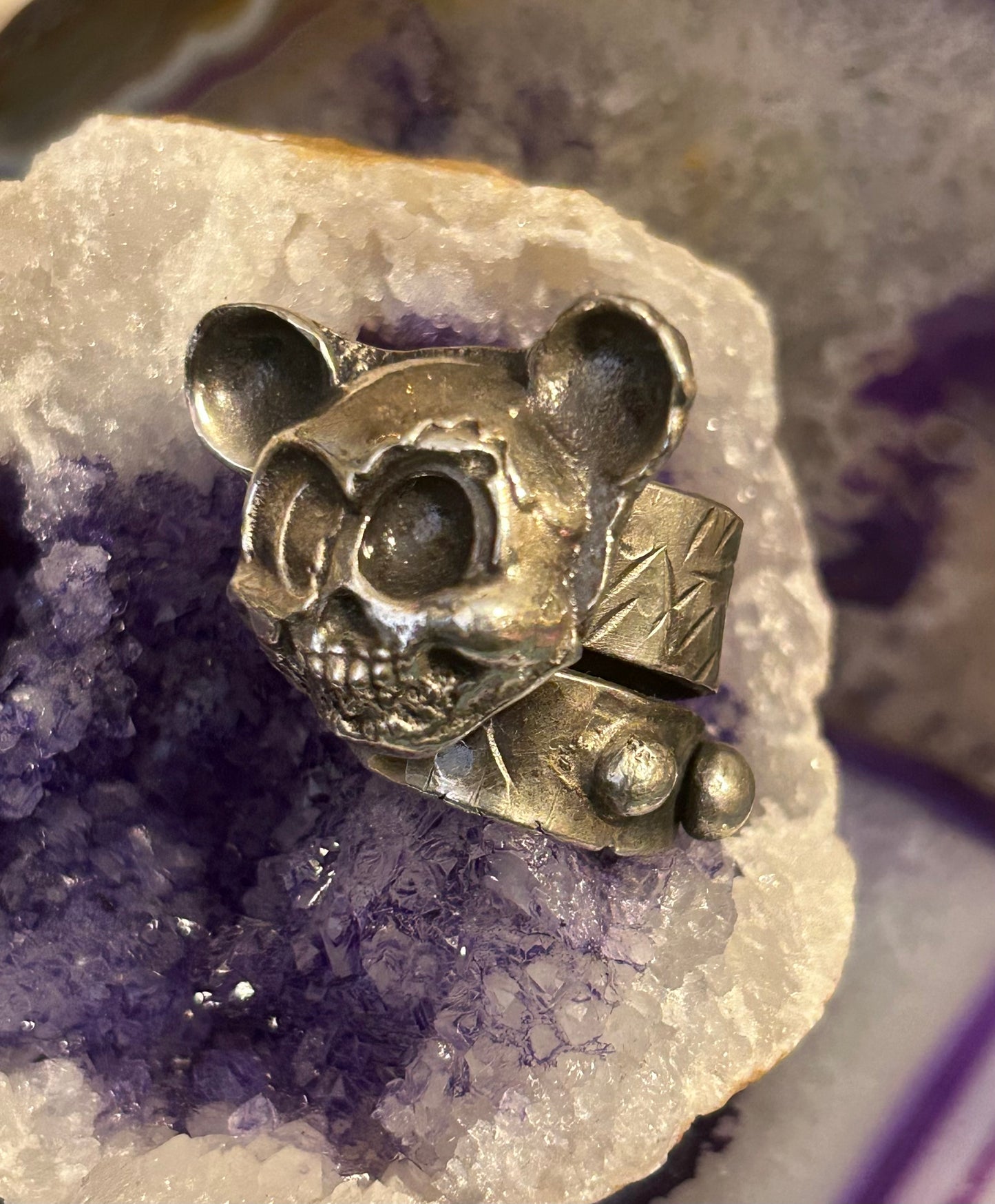 Sterling Silver GUZ LOVE “ZOMBIE MOUSE” Cast & Sculpted Bypass Ring