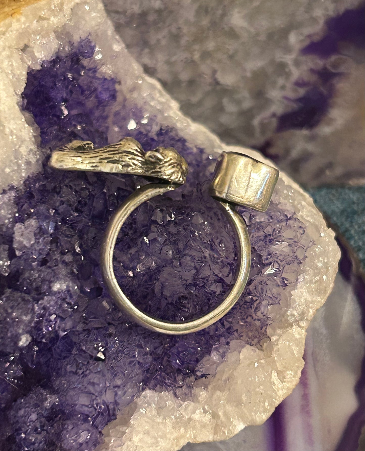 Sterling Silver Taxco Mexico Zircon Heart & Gorilla Bypass Ring Size 6.5-7.5