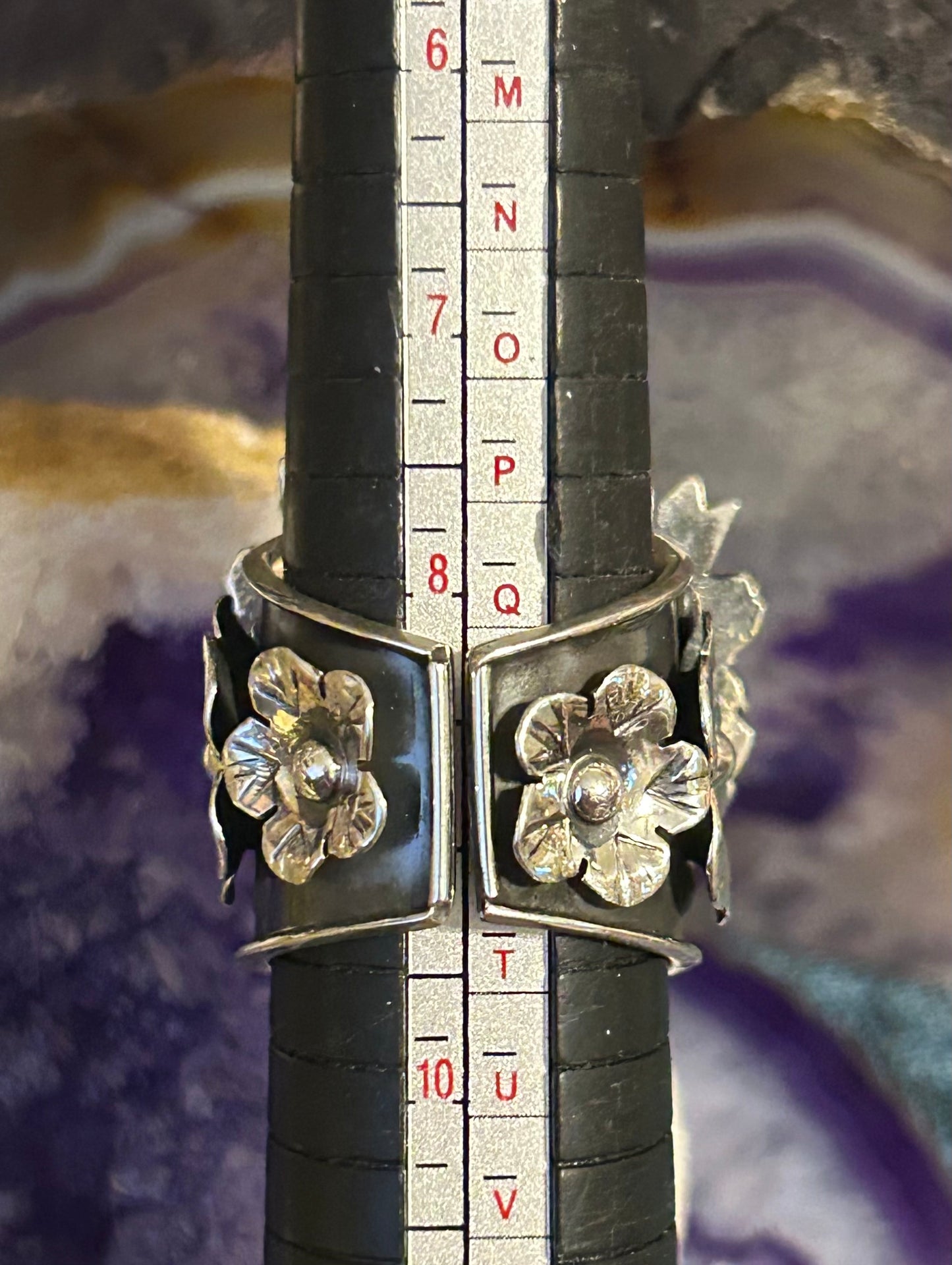 950 Silver Taxco Mexico Seeing Eye Heart W/ Rose And Birds Size 8-10