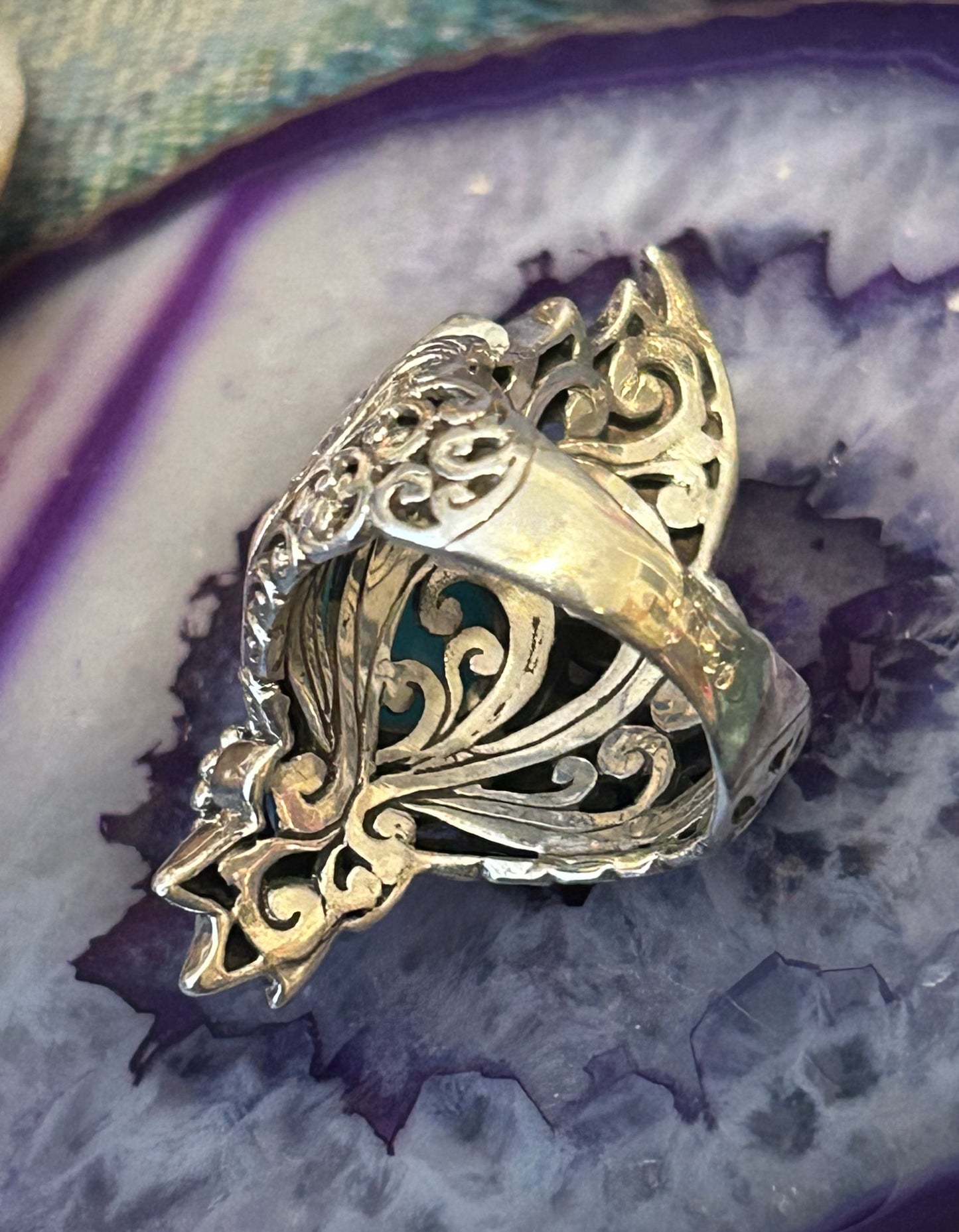 Sterling Silver SARDA Larimar & Blue Topaz Ornamental Statement Ring Size 7