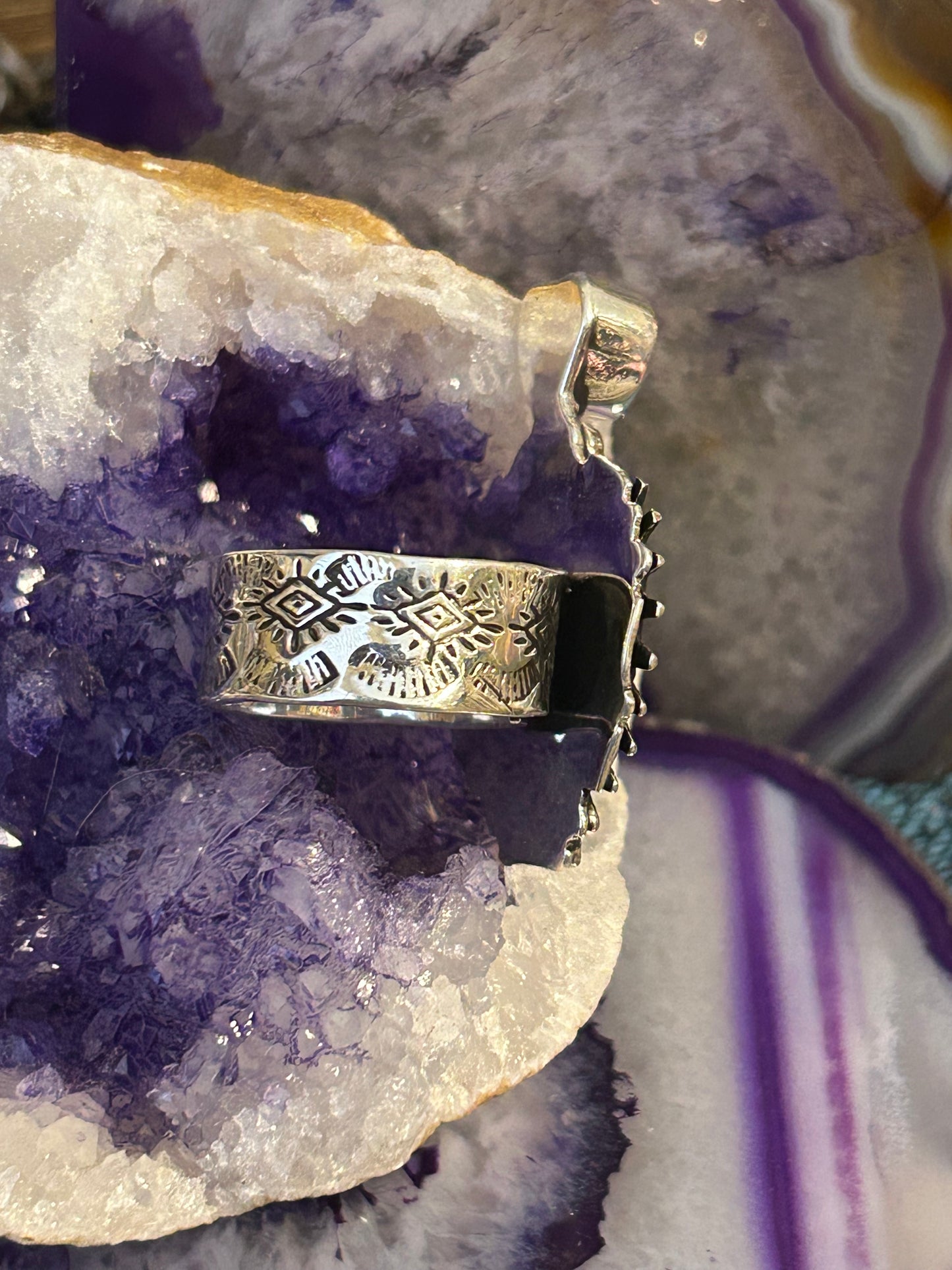 Sterling Silver Taxco Mexico Sacred Heart & Eye Of Protection Adjustable Ring