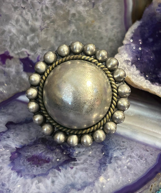 GuzFurbished Large Sterling Silver Dome Ring w 2tone• Adjustable