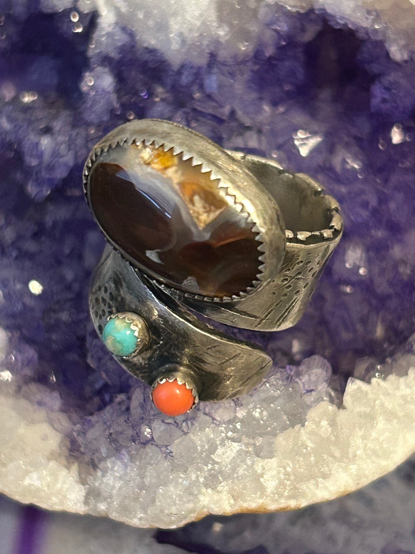 GUZ LOVE NO.108 • Abstract Sculptural Fire Agate Multi-Stone Ring