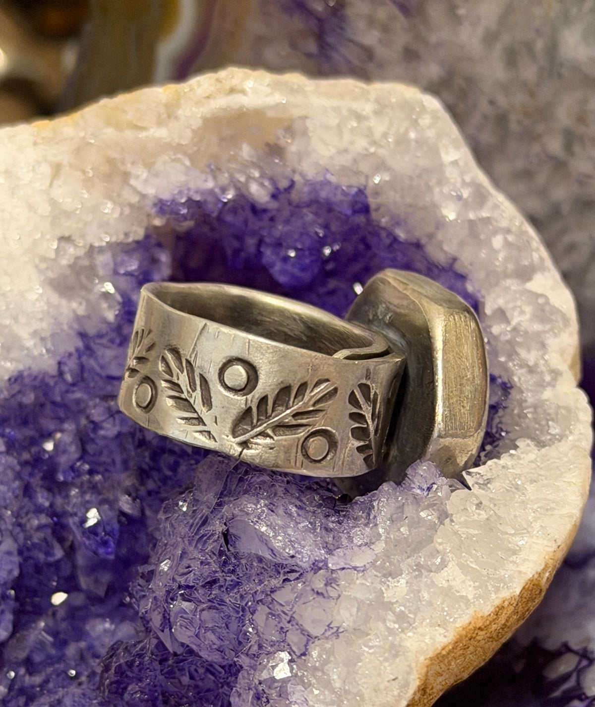 GuzFurbished x Taxco Creations Mexico Chunky Sculptural stamped Ring • Adjustable