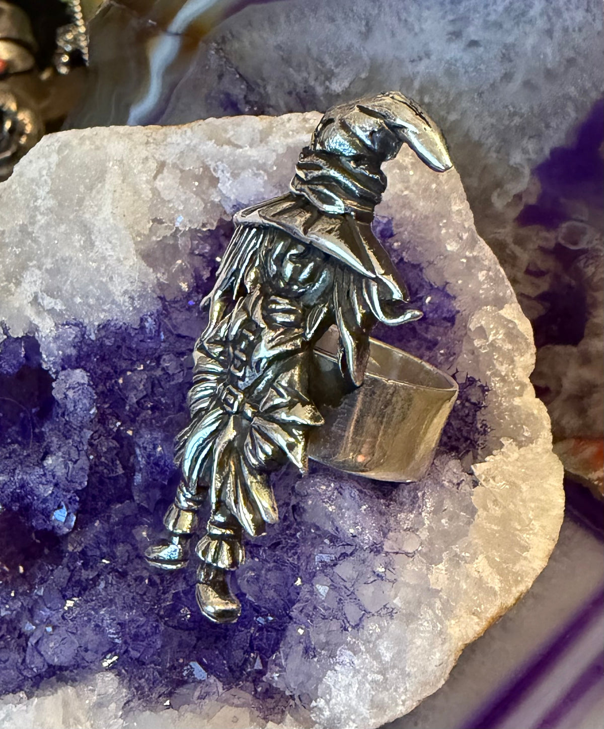 Sterling Silver Modern Taxco Mexico Jack-o’-lantern Scarecrow Statement Ring