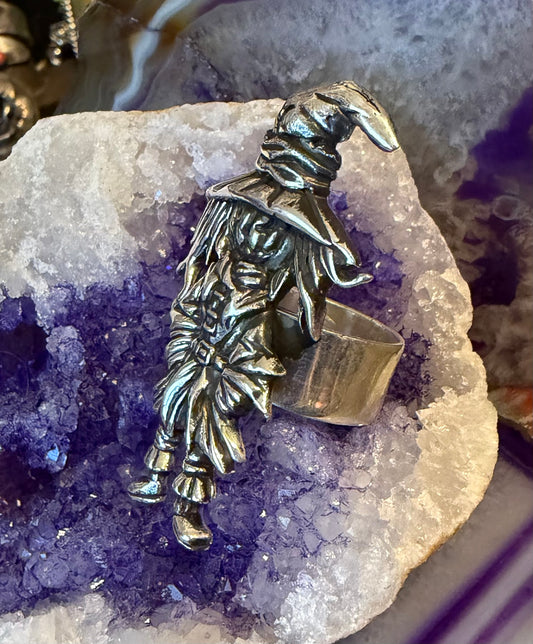 Sterling Silver Modern Taxco Mexico Jack-o’-lantern Scarecrow Statement Ring