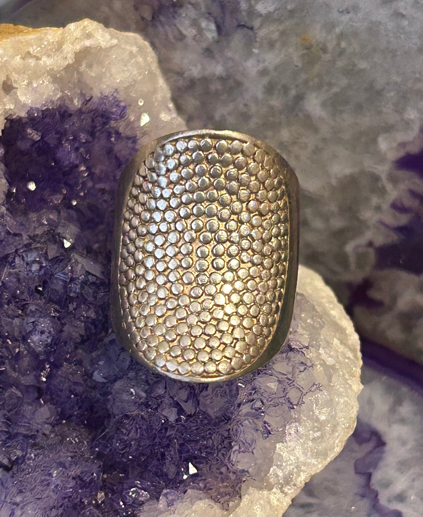 Vintage Sterling Silver Modernist Chunky Ring W/ Circle Pattern Size 8