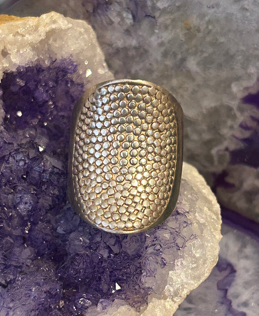 Vintage Sterling Silver Modernist Chunky Ring W/ Circle Pattern Size 8