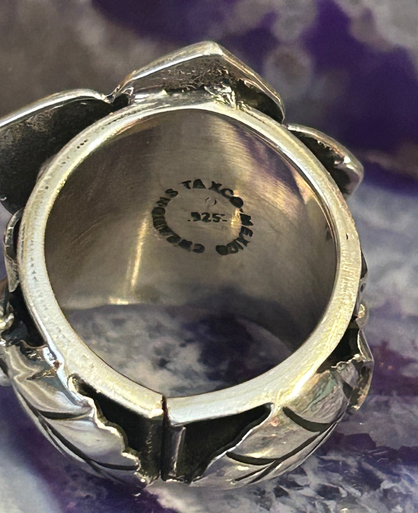 Sterling Silver Taxco Mexico Large Flower And Leaf Ring Size 7.25-9