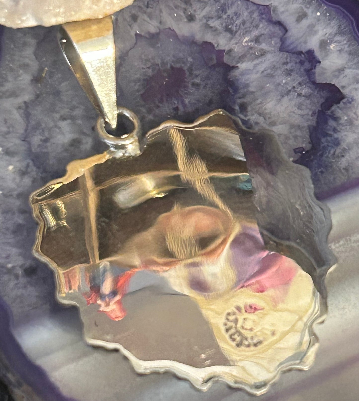 Sterling Silver Taxco Mexico Seeing Eye Heart W/ Rose And Birds Large Pendant