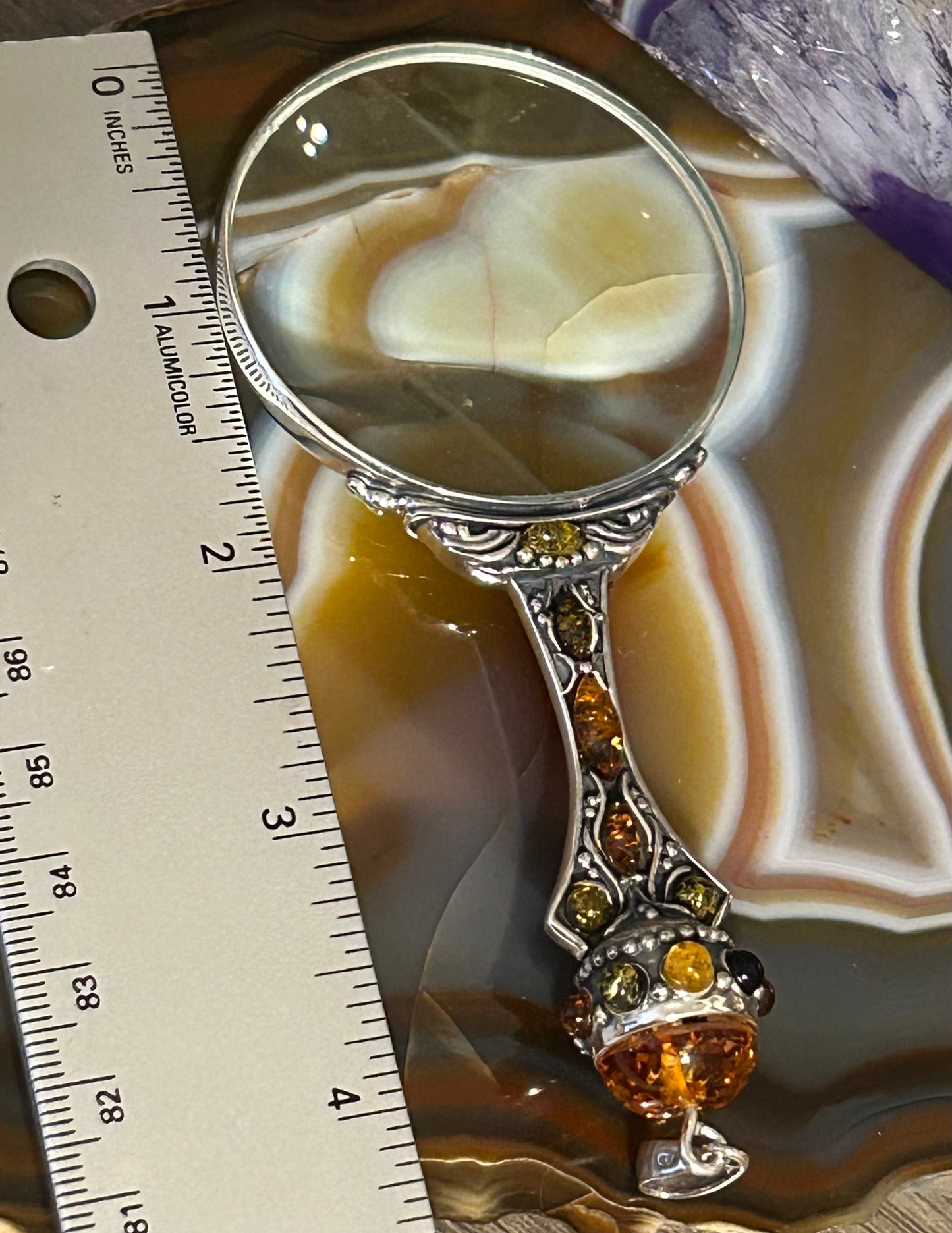 Sterling Silver & Baltic Amber Magnifying Glass Pendant