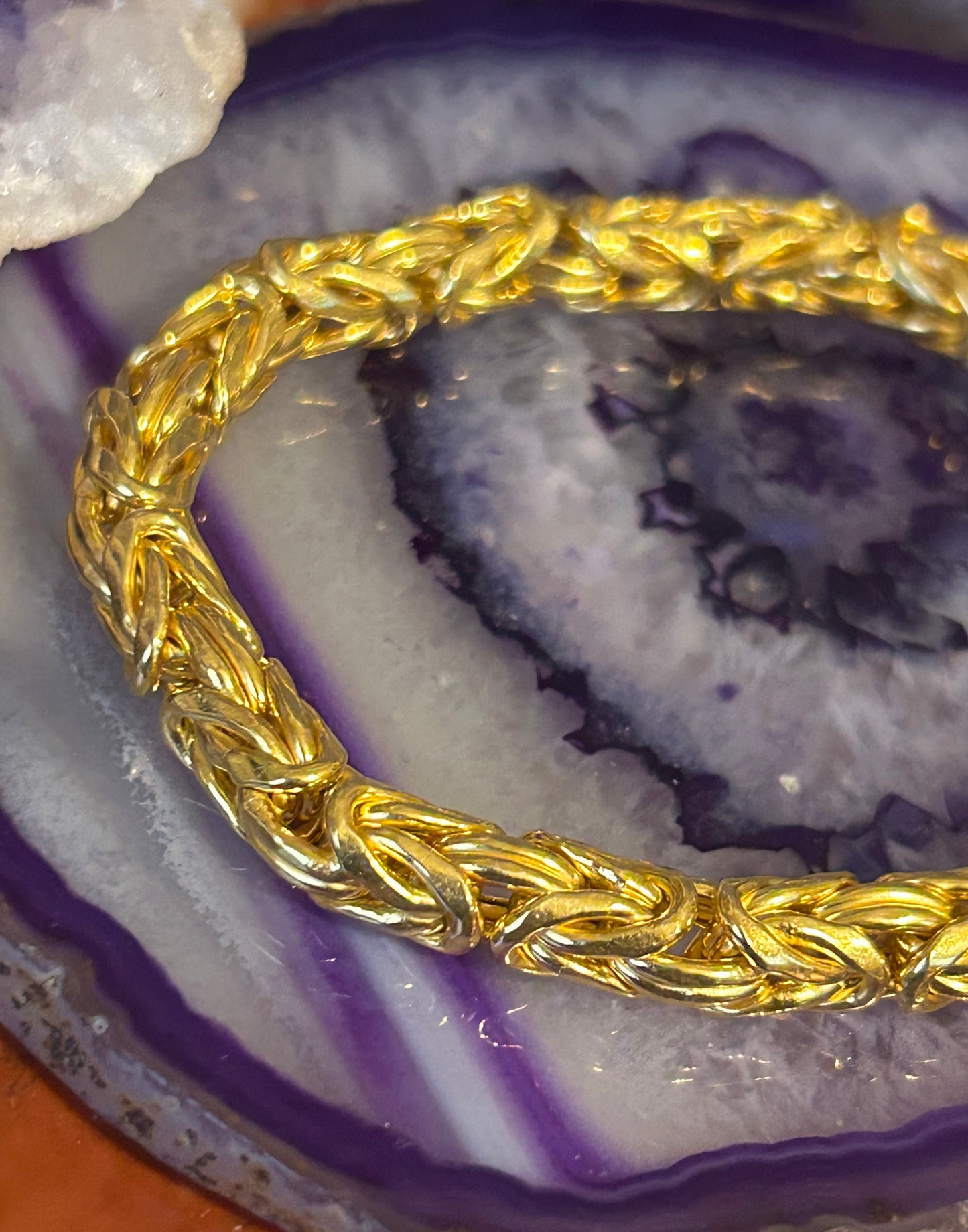 Sterling Silver w/ Gold Over 6.5mm Byzantine Bracelet • Small Wrist