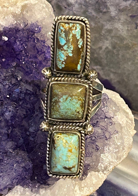 Sterling Silver Long Turquoise Rectangle Ring • Sz 7