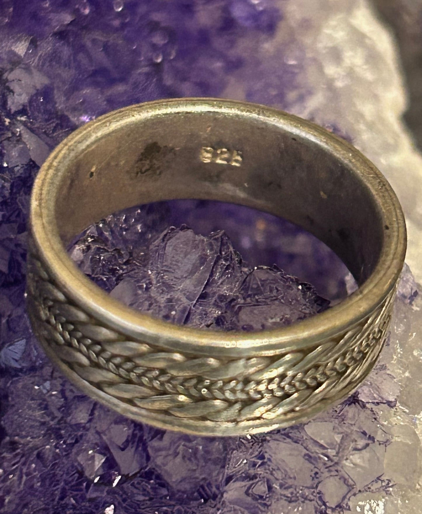 Vintage Sterling Silver Wide Band Ring w/ Rope Detailing • Size 9.25